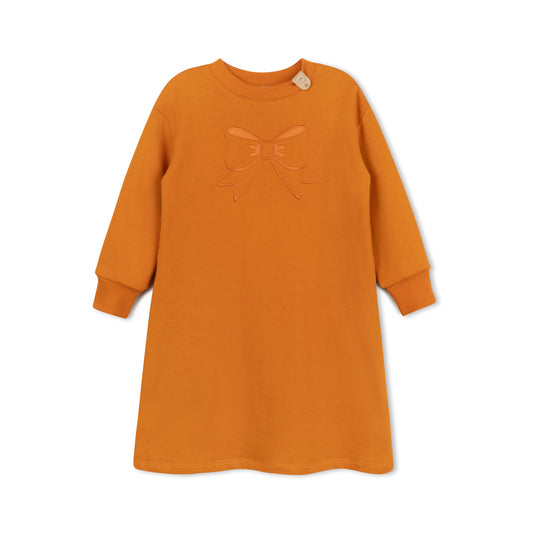 TUFTED BOW SWEAT DRESS RUST