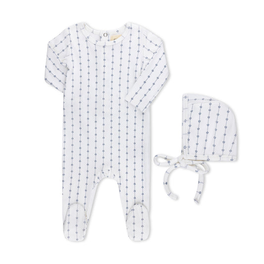 STAR STRIPED FOOTIE + HAT WHITE