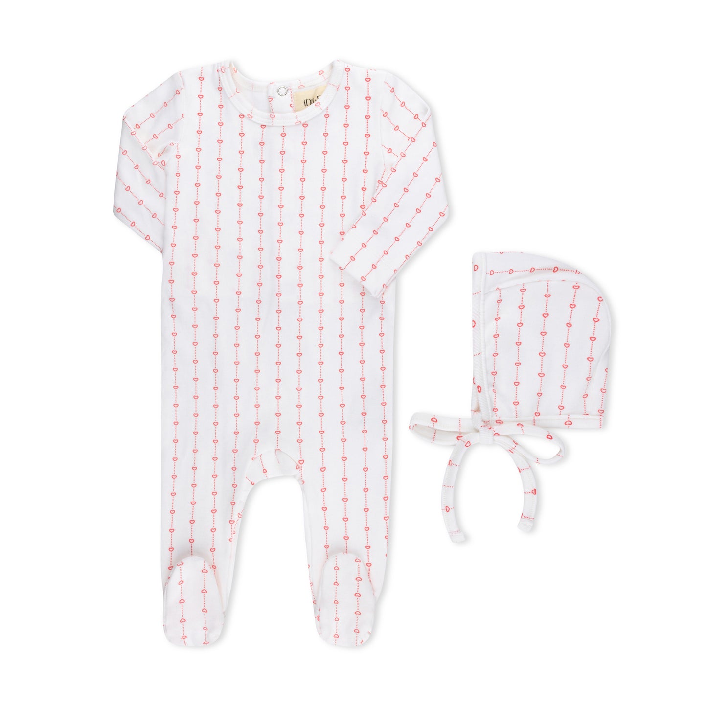 HEART STRIPED FOOTIE  + HAT WHITE