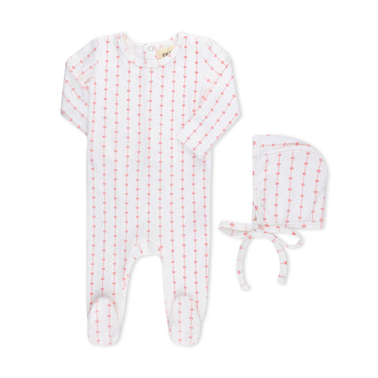 HEART STRIPED FOOTIE  + HAT WHITE