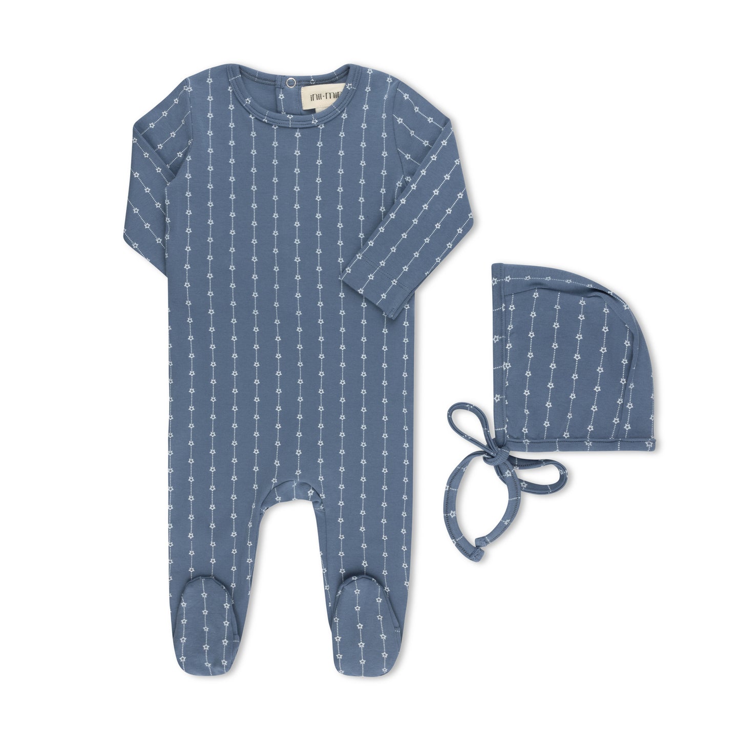 STAR STRIPED FOOTIE + HAT BLUE