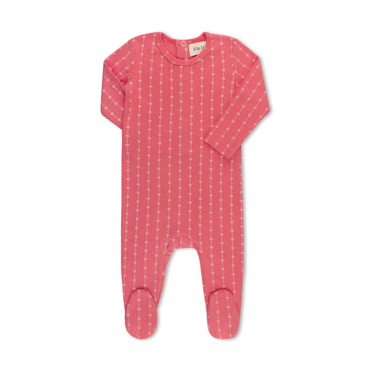 HEART STRIPED FOOTIE CORAL