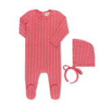 HEART STRIPED FOOTIE + HAT CORAL