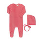HEART STRIPED FOOTIE + HAT CORAL