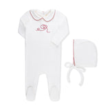 VINTAGE EMBROIDERED HEART FOOTIE +HAT