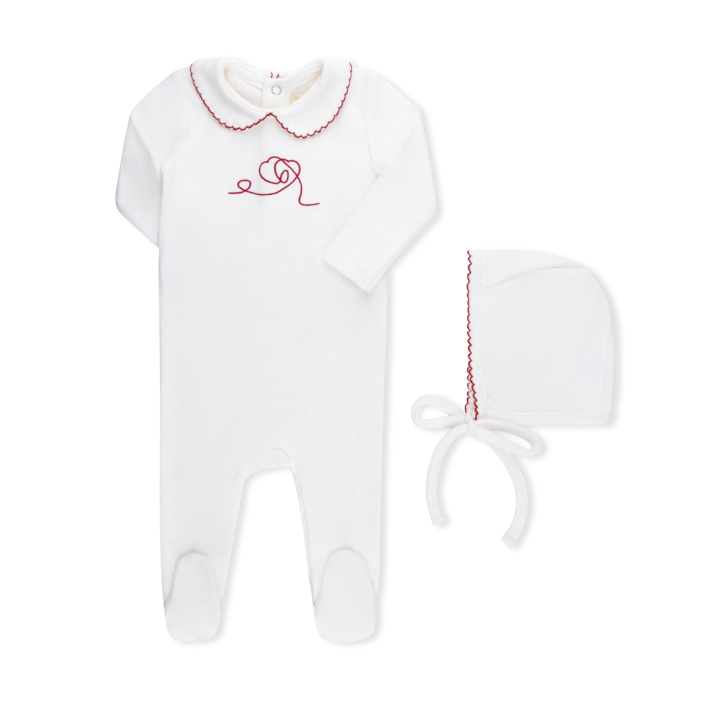 VINTAGE EMBROIDERED HEART FOOTIE +HAT