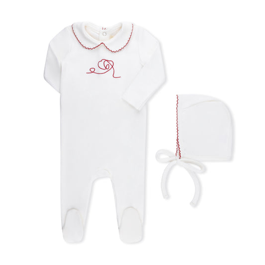 VINTAGE EMBROIDERED HEART FOOTIE +HAT