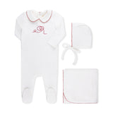 VINTAGE EMBROIDERED HEART FOOTIE SET