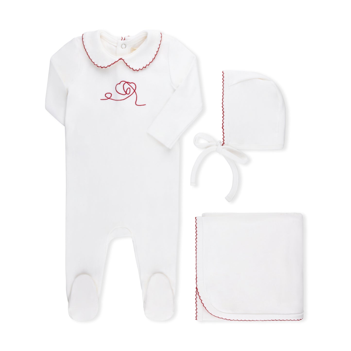 VINTAGE EMBROIDERED HEART FOOTIE SET