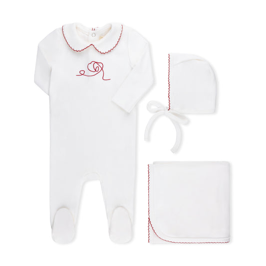VINTAGE EMBROIDERED HEART FOOTIE SET