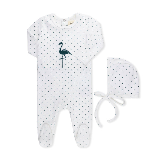 FLOCKING FLAMINGO FOOTIE + HAT TEAL