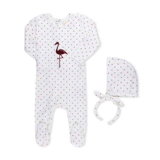 FLOCKING FLAMINGO FOOTIE + HAT BURGUNDY