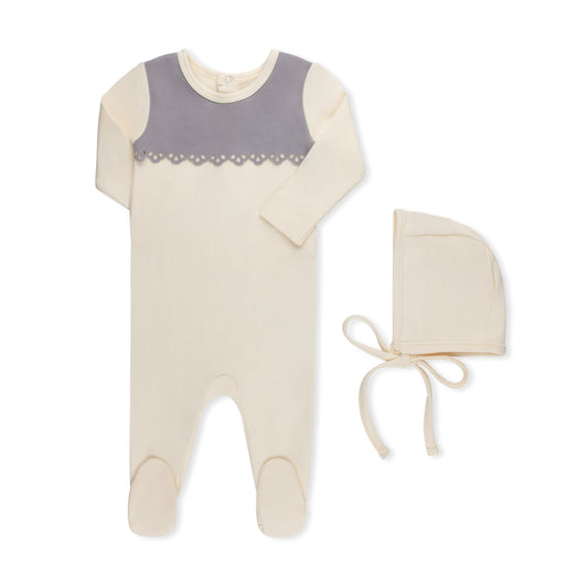 SCUBA CONTRAST OVERLAY FOOTIE + HAT SLATE BLUE