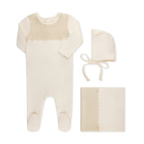 SCUBA CONTRAST OVERLAY FOOTIE SET ECRU