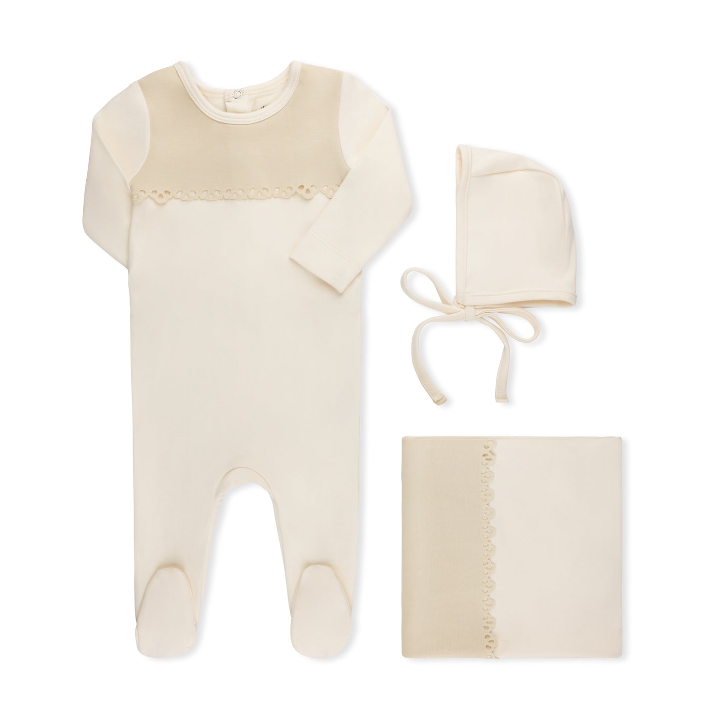SCUBA CONTRAST OVERLAY FOOTIE SET ECRU
