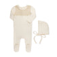 SCUBA CONTRAST OVERLAY FOOTIE +HAT ECRU