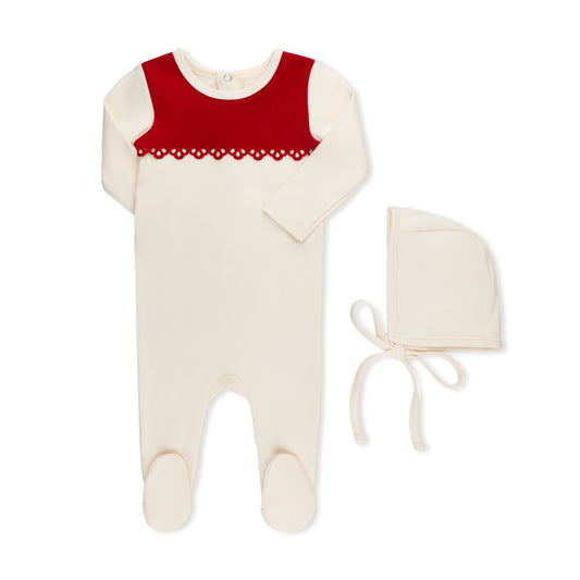 SCUBA CONTRAST OVERLAY FOOTIE + HAT RED