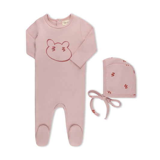 SCRIBBLE BEAR FACE FOOTIE + HAT PINK