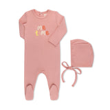ME TIME APPLIQUE FOOTIE + HAT PINK