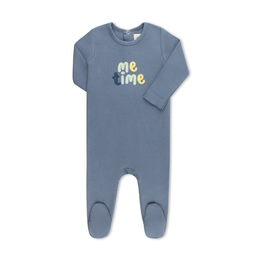 ME TIME APPLIQUE FOOTIE BLUE