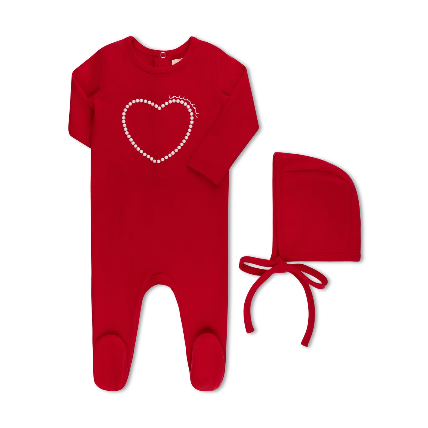 PEARL HEART FOOTIE + HAT RED