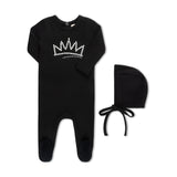 PEARL CROWN FOOTIE  + HAT BLACK