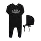 PEARL CROWN FOOTIE  + HAT BLACK