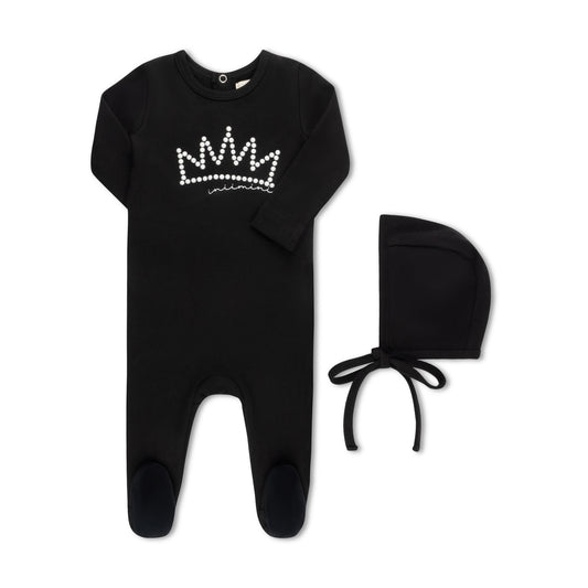 PEARL CROWN FOOTIE  + HAT BLACK