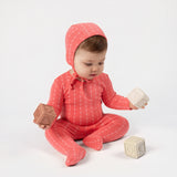 HEART STRIPED FOOTIE SET CORAL