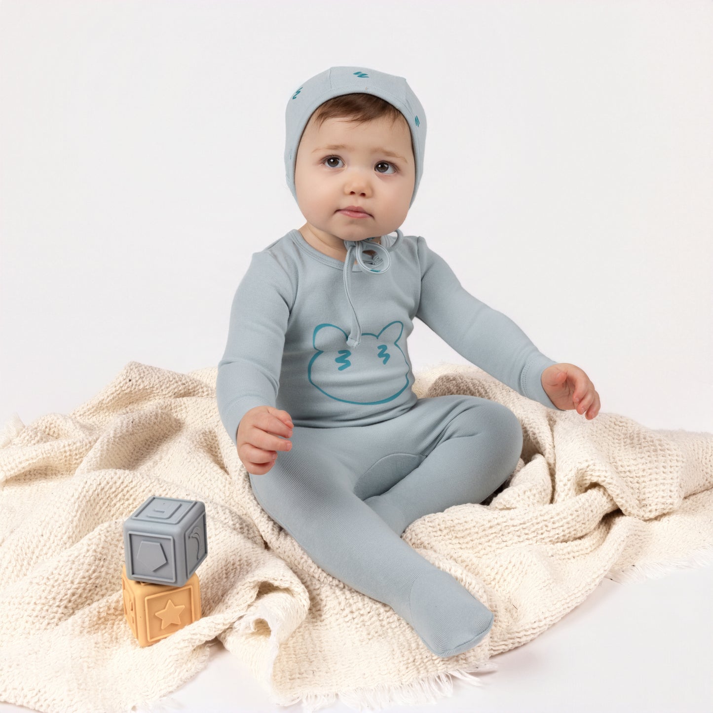 SCRIBBLE BEAR FACE FOOTIE SET BLUE