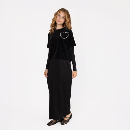 TEENS VELVET LOOSE TOP AND DRESS SET