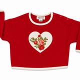 SCARLET RED HAND-STITCHED HEART TOP