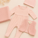 FAUX KNITTED RUMBA FOOTIE SET PALE PINK