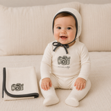 CAMERA CONTRAST FOOTIE SET BABY BOY