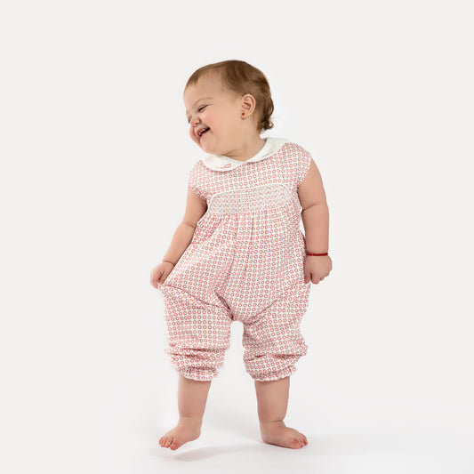 GEOMETRICAL SMOCKED OVERALL TODDLER GIRL